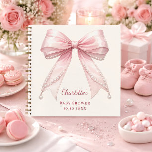 Gästebuch Baby Shower rosa Schleife Perlen Notizbuch