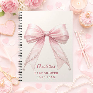 Gästebuch Baby Shower rosa Schleife Perlen preisgü Notizblock