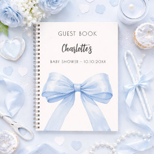 Gästebuch Baby Shower Schleife blau creme elfenbei Notizblock