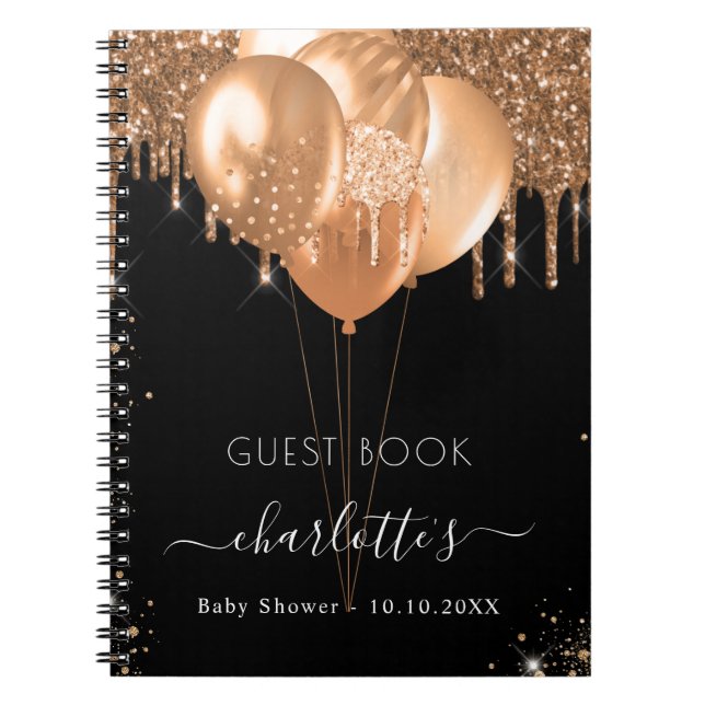 Gästebuch Baby Shower schwarze Goldballons Notizblock (Vorderseite)