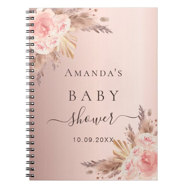 Gästebuch Baby Showpampas Gras Rose Gold Notizblock (Vorderseite)