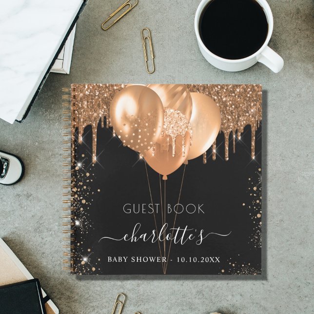 Gästebuch Baby Showschwarz Gold Glitzer Name Notizbuch (Von Creator hochgeladen)