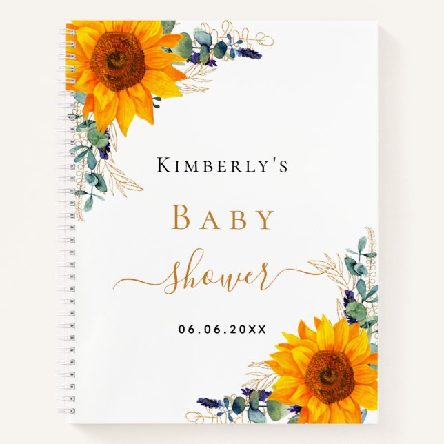 Gästebuch Babydusche Eukalyptus Sonnenblume Notizbuch (Vorderseite)