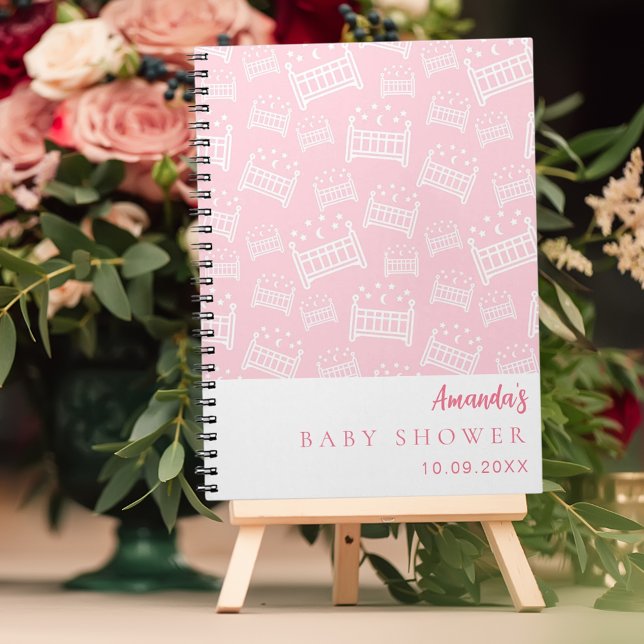 Gästebuch Babydusche Girl Pink weiße Krippen Notizblock (Von Creator hochgeladen)