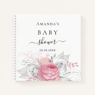 Gästebuch Babydusche Rosa Blütensilber Notizbuch