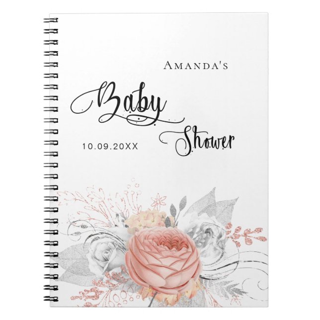 Gästebuch Babydusche Rose Gold silber Notizblock (Vorderseite)