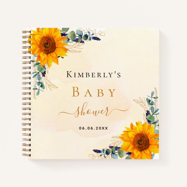 Gästebuch Babydusche Sonnenblumen Eukalyptus Notizbuch (Vorderseite)