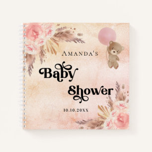 Gästebuch Babydusche Teddy Pampas Gras Blüte Notizbuch