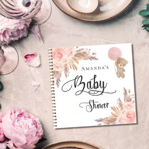 Gästebuch Babydusche Teddy Pampas Gras Blüte Notizbuch
