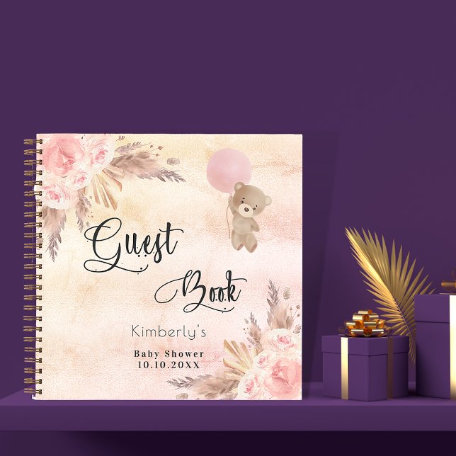 Gästebuch Babydusche Teddy Pampas rot Notizbuch (Von Creator hochgeladen)