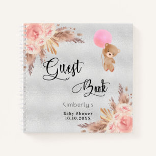 Gästebuch Babydusche Teddy Pampas Silber Notizbuch