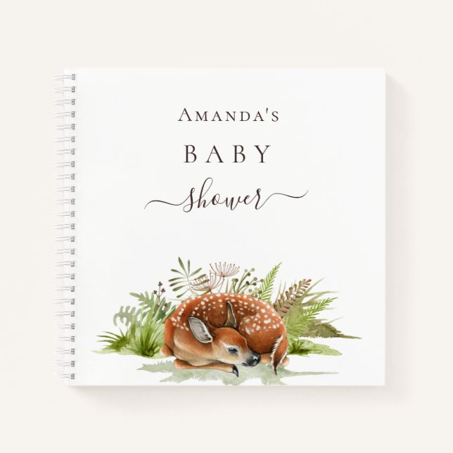 Gästebuch Babydusche Waldtiere Hirsche niedlich Notizbuch (Vorderseite)