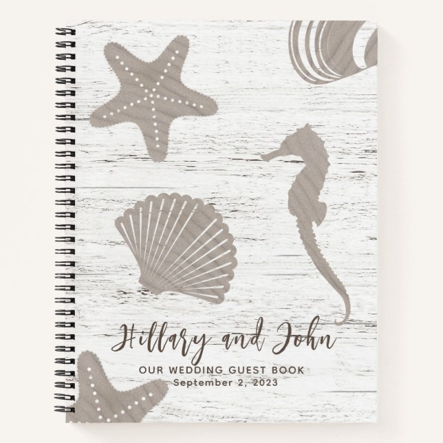 Gästebuch "Beach Themed Wedding Wood Grain" Notizbuch (Vorderseite)