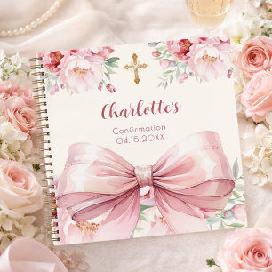 Gästebuch Bestätigung rosa Schleife creme Blumen Notizbuch