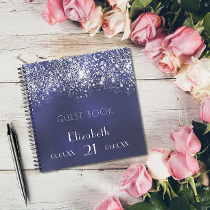 Gästebuch Birthday navin blue silber Glitzer Notizbuch