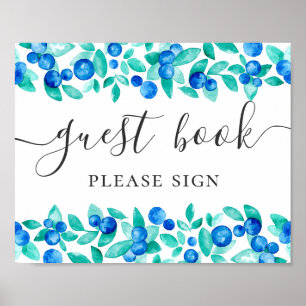 Gästebuch. Blaue Minze Blaubeeren Schrift Hochzeit Poster
