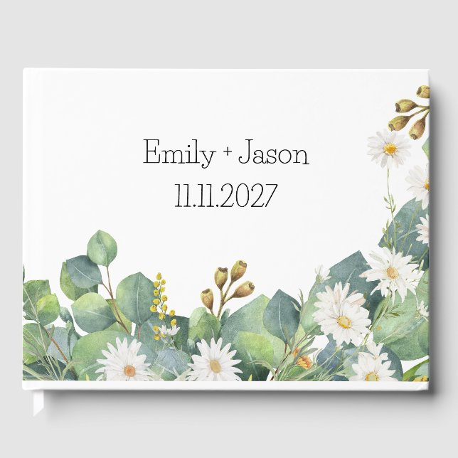 Gästebuch Botanische Hochzeit Eukalyptus + Daisy (Vorderseite)