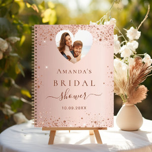 Gästebuch Brautparty Rose Gold Foto Herz Notizbuch