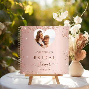 Gästebuch Brautparty Rose Gold Foto Herz Notizbuch
