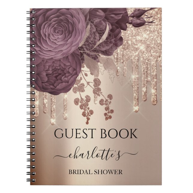 Gästebuch Brautparty Rose Gold Tropfen Floral Notizblock (Vorderseite)