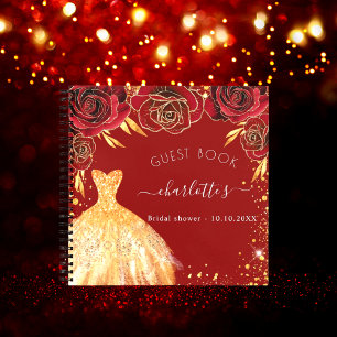 Gästebuch Brautparty Rot Gold Glitzer Kleid Notizbuch