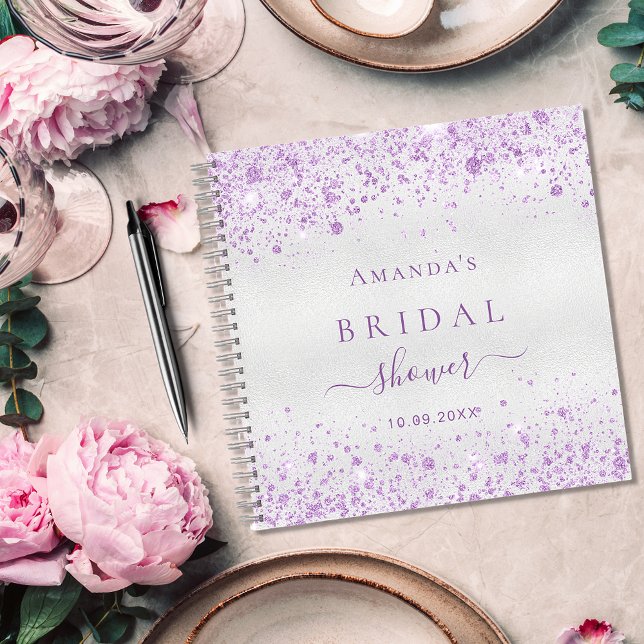 Gästebuch Brautparty Silber lila Glitzer Notizbuch (Von Creator hochgeladen)