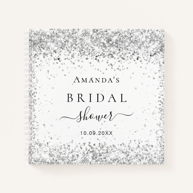 Gästebuch Brautparty white silber Glitzer Notizbuch (Vorderseite)