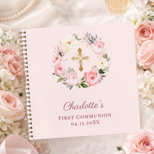 Gästebuch Erste Kommunion blassrosa Blumen Notizbuch