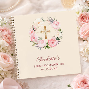 Gästebuch Erstkommunion elfenbeinrosa rosa floral Notizbuch