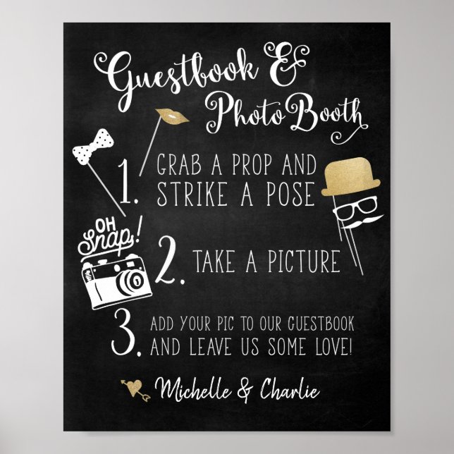 Gästebuch Foto Stand Chalkboard Sign (Vorne)