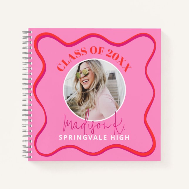 Gästebuch für Grad Party Colorful Wavy Red Pink Notizbuch (Vorderseite)
