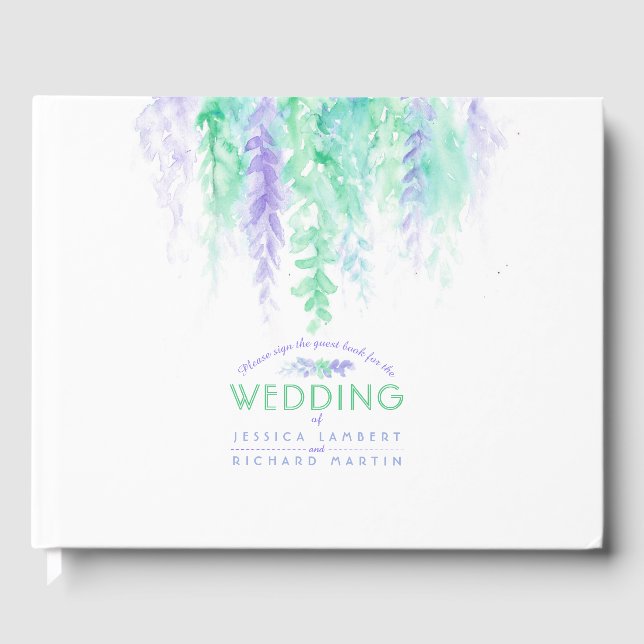 Gästebuch für Hochzeiten lila grüne Blume (Vorderseite)