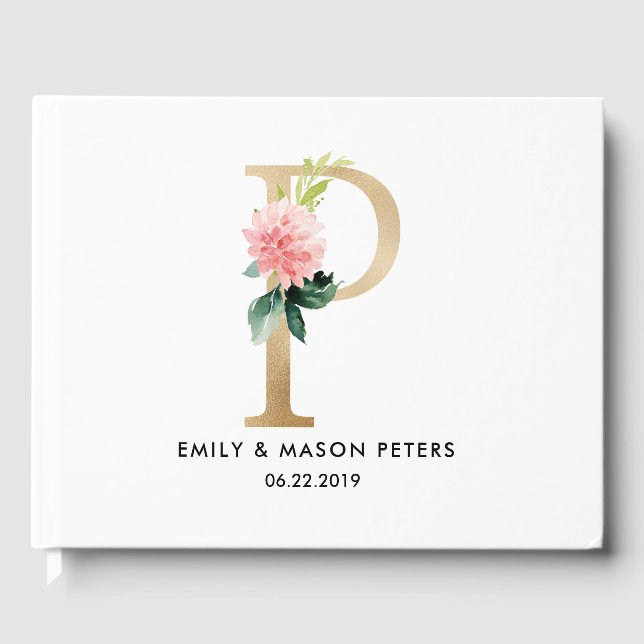 Gästebuch für Hochzeiten mit Monogram, floral, rus (Vorderseite)