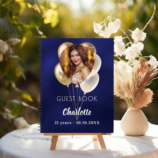 Gästebuch Geburtstag blauen Foto Goldballons Notizbuch (Von Creator hochgeladen)