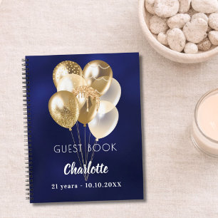 Gästebuch Geburtstag blauen Goldballons Notizbuch