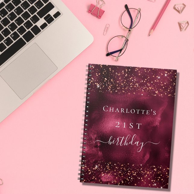 Gästebuch Geburtstag burgundy Rose Gold Glitzer Notizblock (Von Creator hochgeladen)