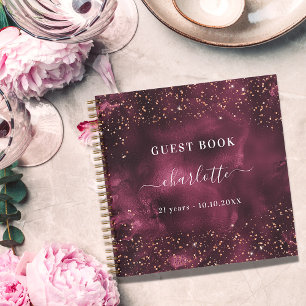 Gästebuch Geburtstag burgundy Rose Gold Glitzer Notizbuch