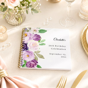 Gästebuch Geburtstag Lila Violette Blumen Notizbuch