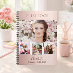 Gästebuch Geburtstag Rose Gold Foto Collage Notizblock<br><div class="desc">Erstellen Sie Ihre eigene,  einzigartige Collage aus Foto. Verwenden Sie vier,  vier von Ihrem Lieblings-Foto. Personalisieren und einen Namen und Alter/Daten. Rose Gold,  Farbverlauf,  schwarzer Text.</div>