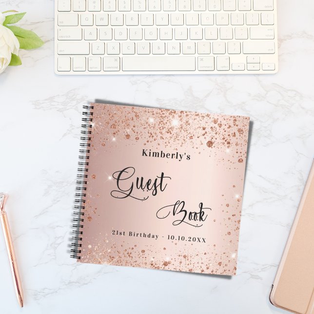 Gästebuch Geburtstag Rose Gold Monogramm Notizbuch (Von Creator hochgeladen)