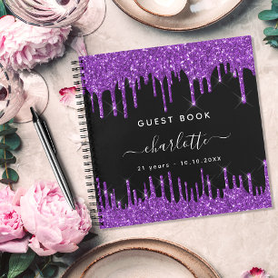 Gästebuch Geburtstag schwarz lila Glitzer Tropfen Notizbuch