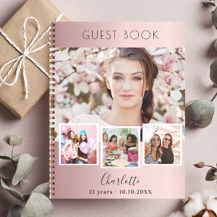 Gästebuch Geburtstag Schwarz Rosa Foto Collage Notizbuch