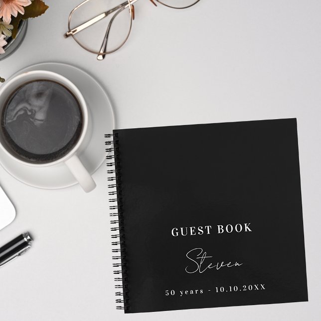 Gästebuch Geburtstag Schwarz-weißer Name Einfacher Notizbuch (Von Creator hochgeladen)
