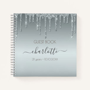 Gästebuch Geburtstag Silver Textures Glitzer Luxus Notizbuch