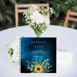 Gästebuch Geburtstag Sonnenblumen Eukalyptus Blau  Notizbuch