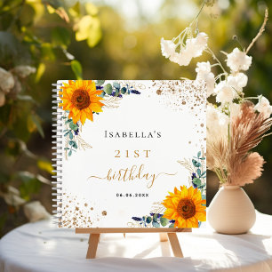 Gästebuch Geburtstag Sonnenblumen Eukalyptus Gold Notizbuch