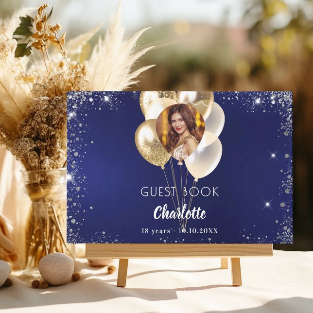 Gästebuch Geburtstagsnavin Goldballons aus blauem  (Von Creator hochgeladen)