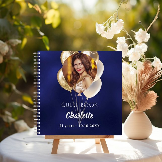 Gästebuch Geburtstagsnavin Goldballons aus blauem  Notizbuch (Von Creator hochgeladen)