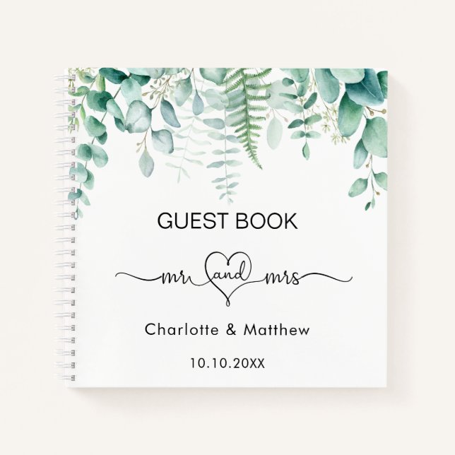 Gästebuch Hochzeit Eukalyptus grün mr mrs Notizbuch (Vorderseite)