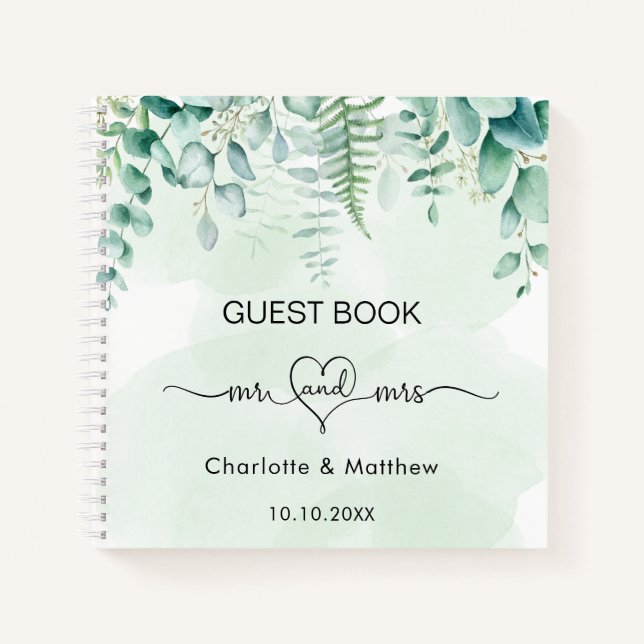 Gästebuch Hochzeit Eukalyptus grün mr mrs Notizbuch (Vorderseite)
